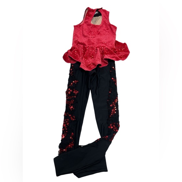 Weissman Red Dance Costume Streak Lace Unitard Style ‘Now That I Know’ Adult S - Picture 4 of 10